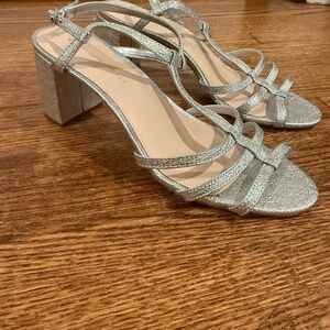 Loeffler Randall Metallic Silver Block Heel Sandals